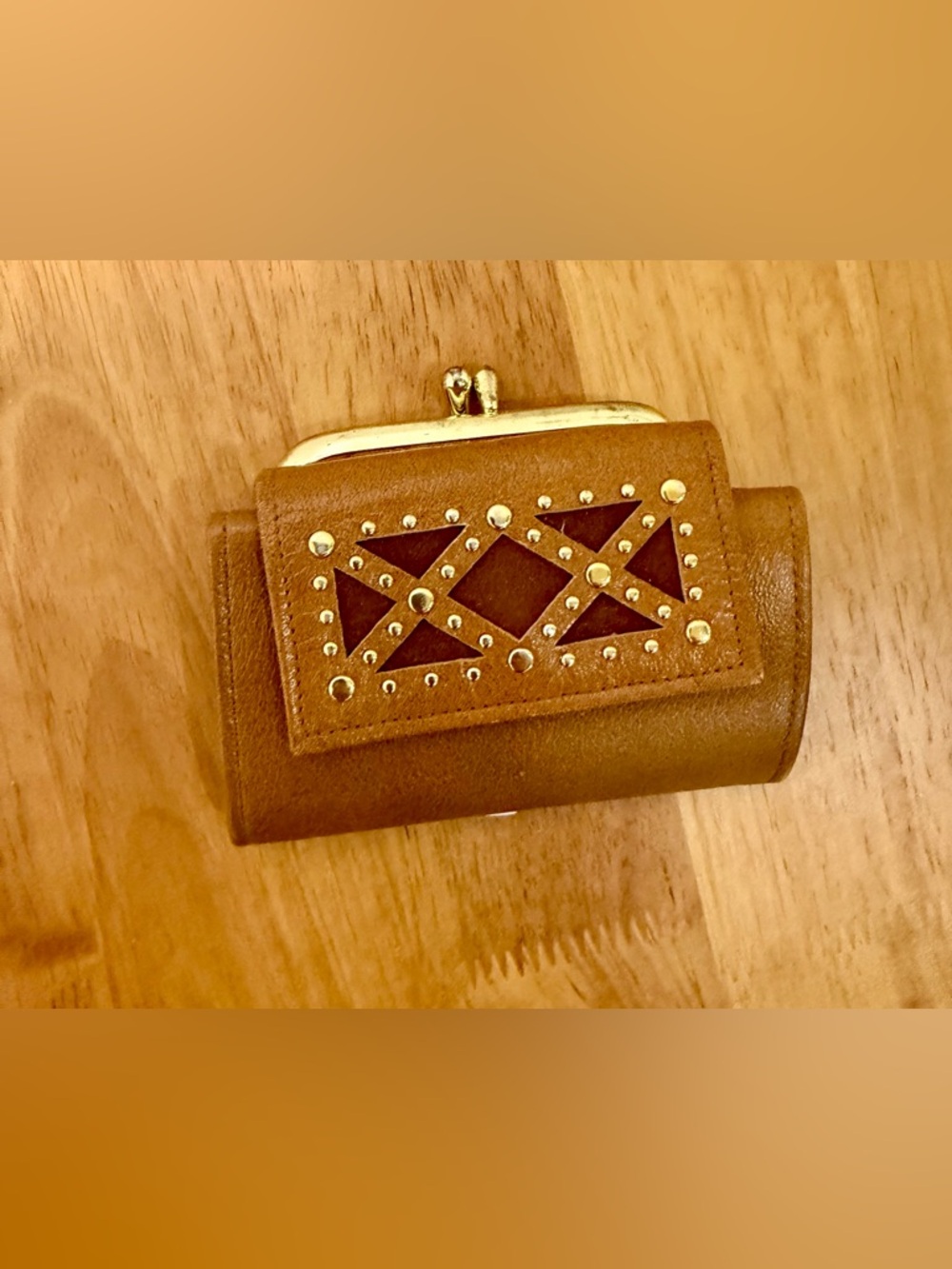 Vintage Princess Gardner leather cognac trifold coin wallet
